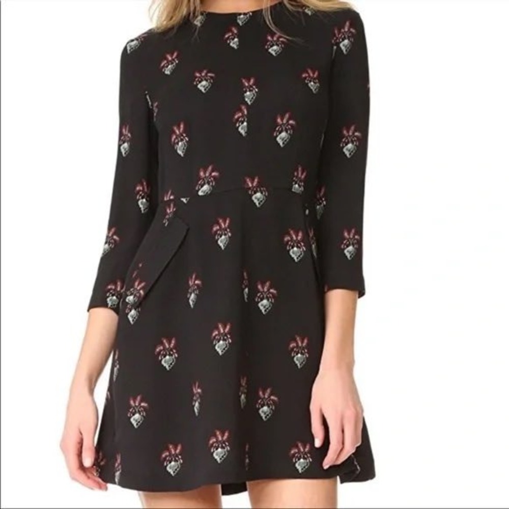 ALC Terry Silk Mini Dress 4 Black Floral‎ Fit Flare Quiet Luxury Contemporary TV
